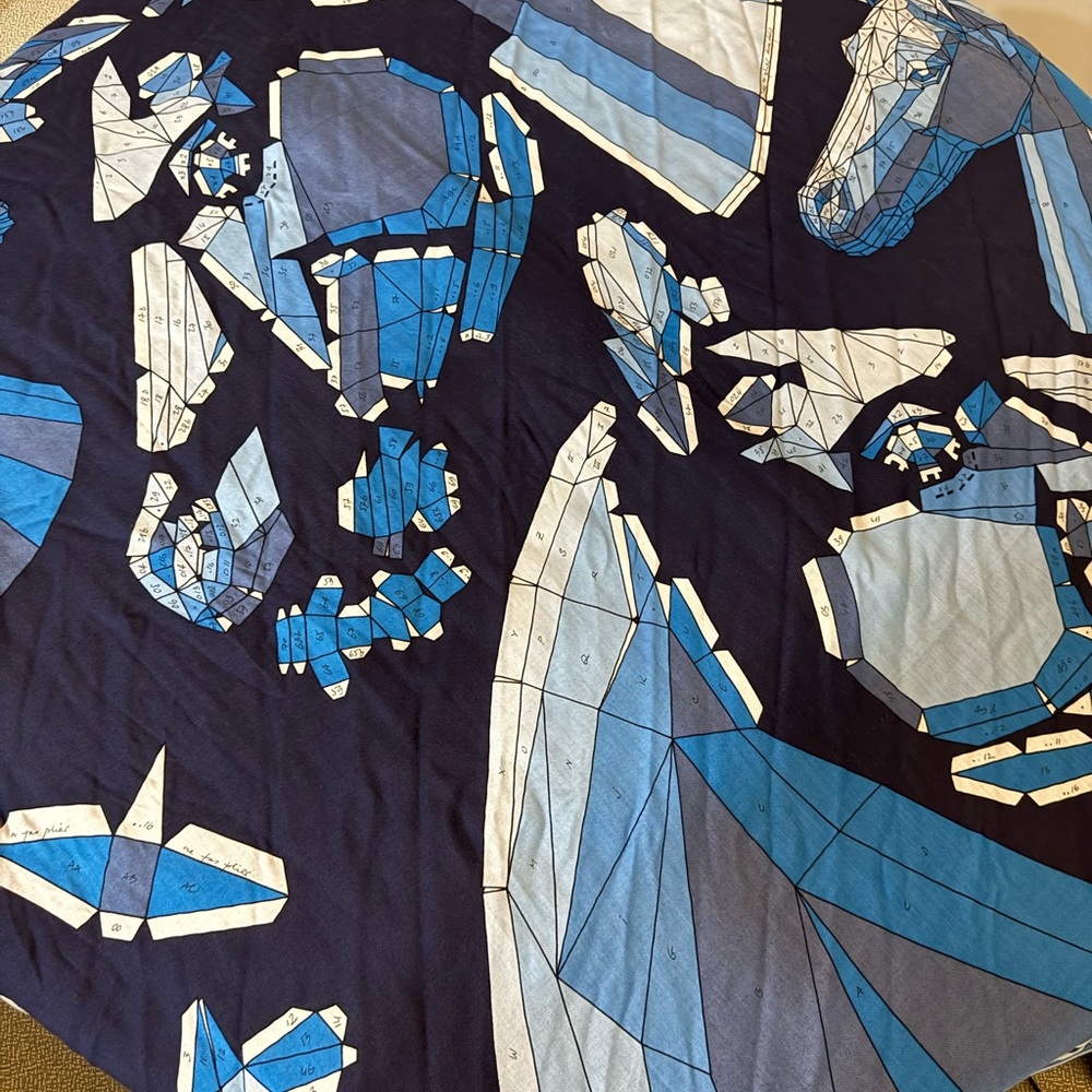 Hermès Blue and White Geometric Scarf